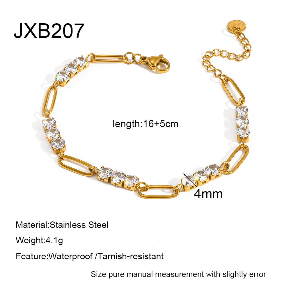 French Light Luxury Zircon Inlaid Stainless Steel Bracelet Women's Plated 18k Gold Paperclip Hollow High-end Ins Jewelry