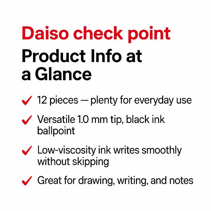 Daiso Kancelářské kuličkové pera s nízkou viskozitou a průhledným víčkem (12-balení)