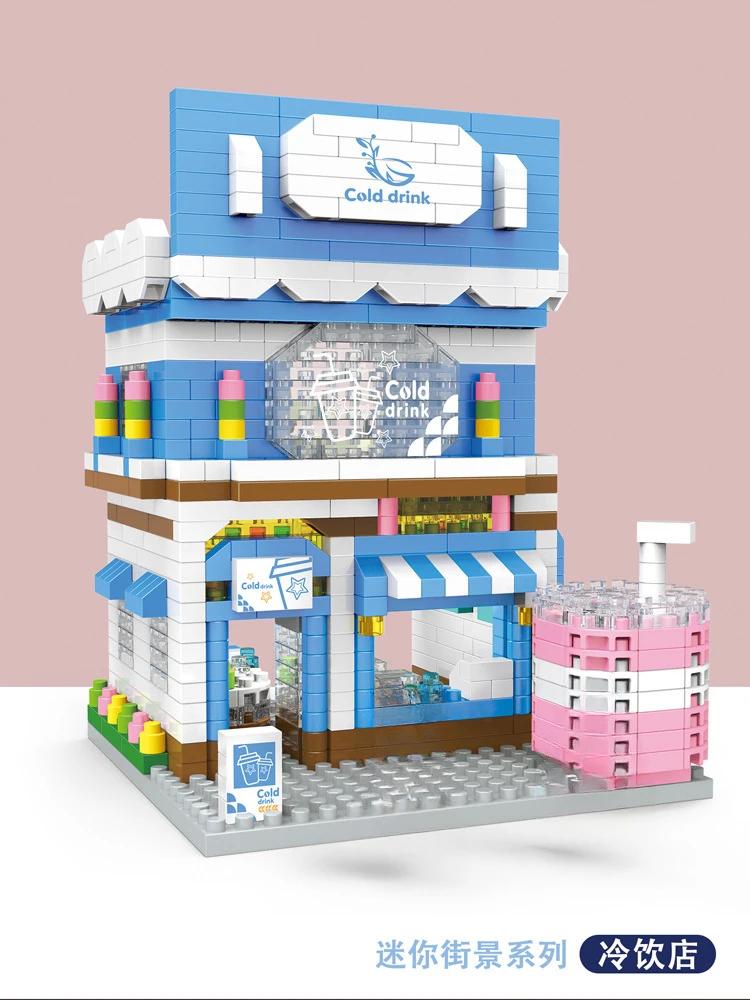 Mini Blocks Cute Street Creative Store Small Shop Coffee Food Flower Fun Building Bricks Girl Gifts Toys For New Year Present