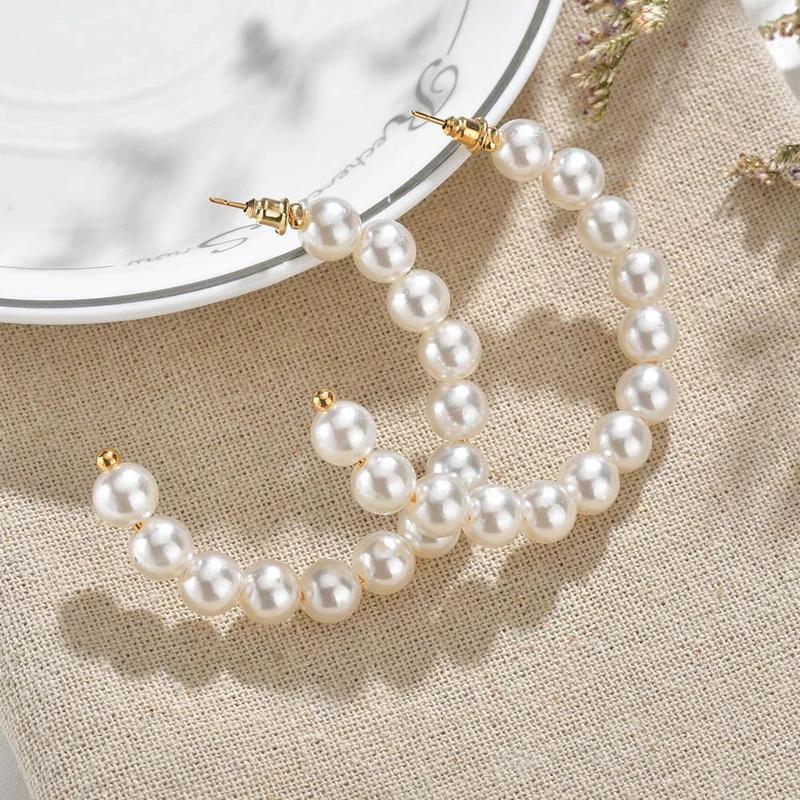 5 Style Imitation Pearl Large Hoops Earrings Luxury Pearl Round Loop Earring For Women Weding Creole Jewelry Pendientes Aros