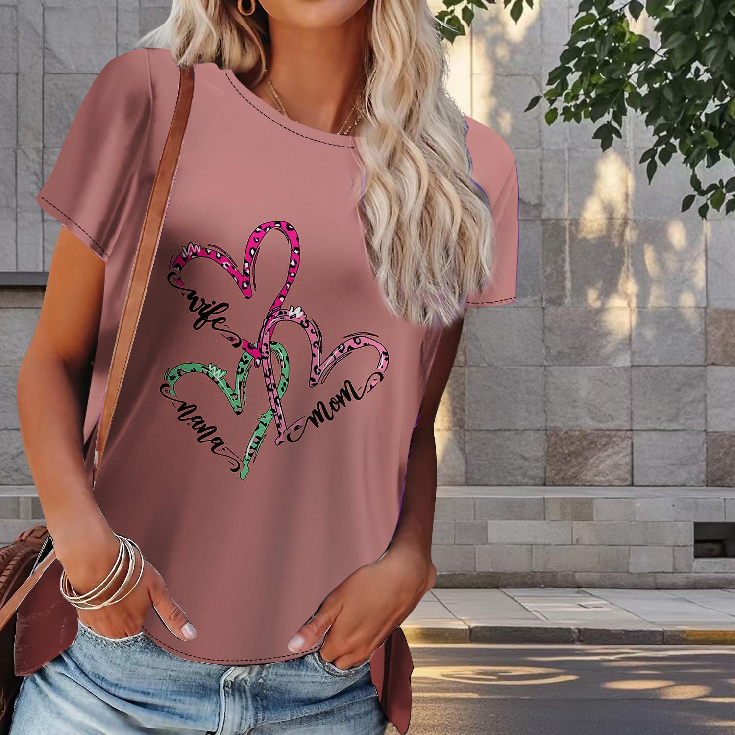 

Женская летняя футболка с принтом «Любовь» в стиле ретро, футболки с коротким рукавом, повседневные топы с принтом 8XL розовый