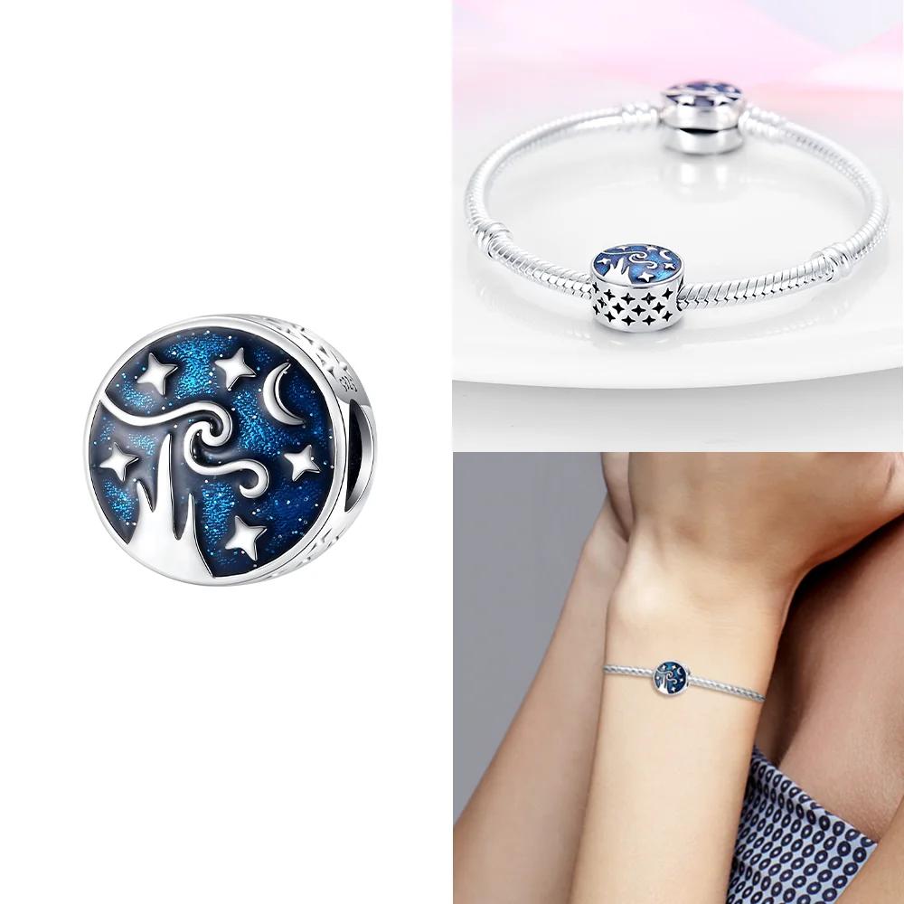 Exquisite Original Beautiful Blue Star Spaceship Heart Charms Copper Beads Fit Bracelet Women Jewelry Diy Fine Gift