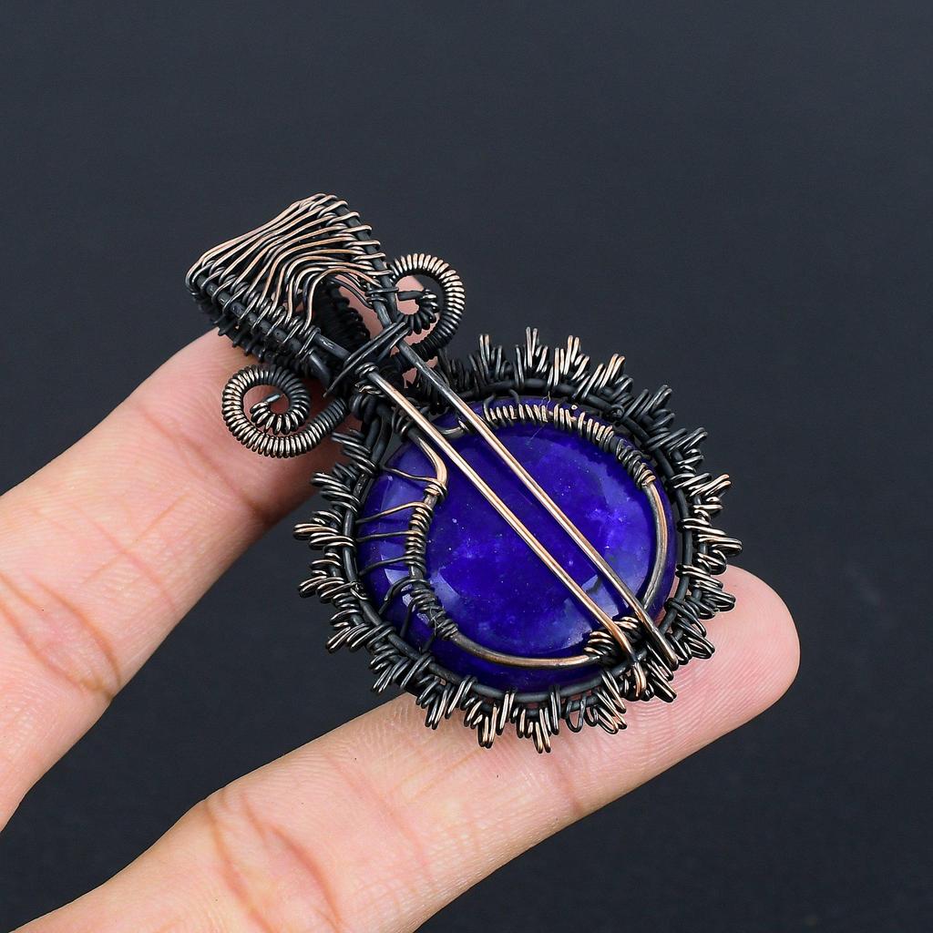 Blue Sapphire Pendant, Handmade Gemstone Pendant, 999 Copper Wire Wrapped  Pendant Antique Jewelry, For Engagement Gift