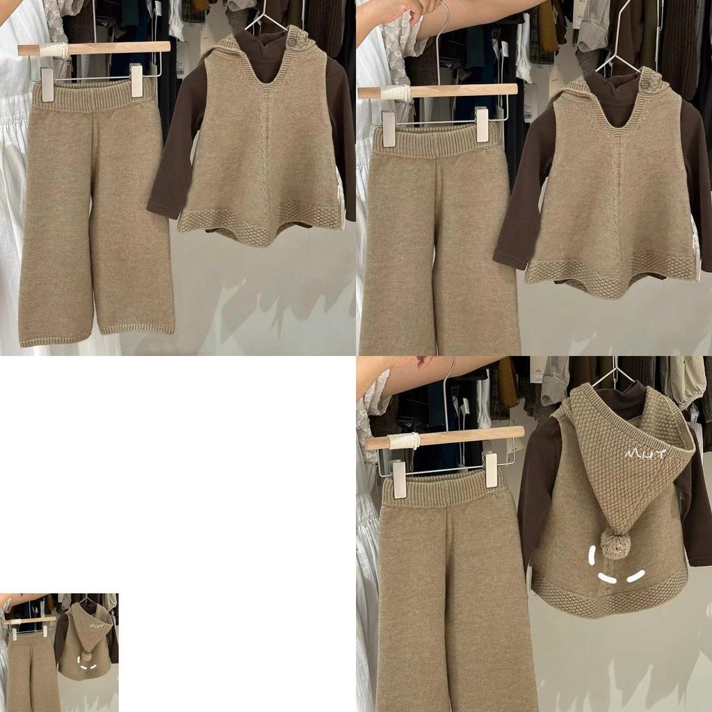 Adorable Korean Childrens Autumn Winter Outfit With Cozy Hooded Sweater And Long Pants For Girls Aged 3 To 8