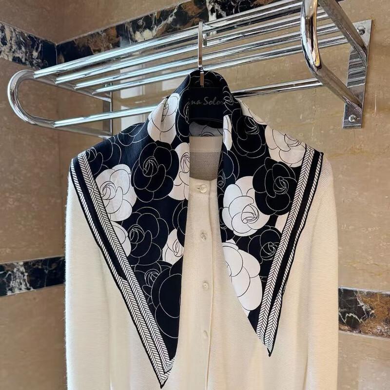 NINA SOLOR 66cm Lightweight Mulberry Silk Camellia Scarf