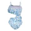 Women's Floral Halter Swimsuit with 3D Flower Details and Hollow Out Design