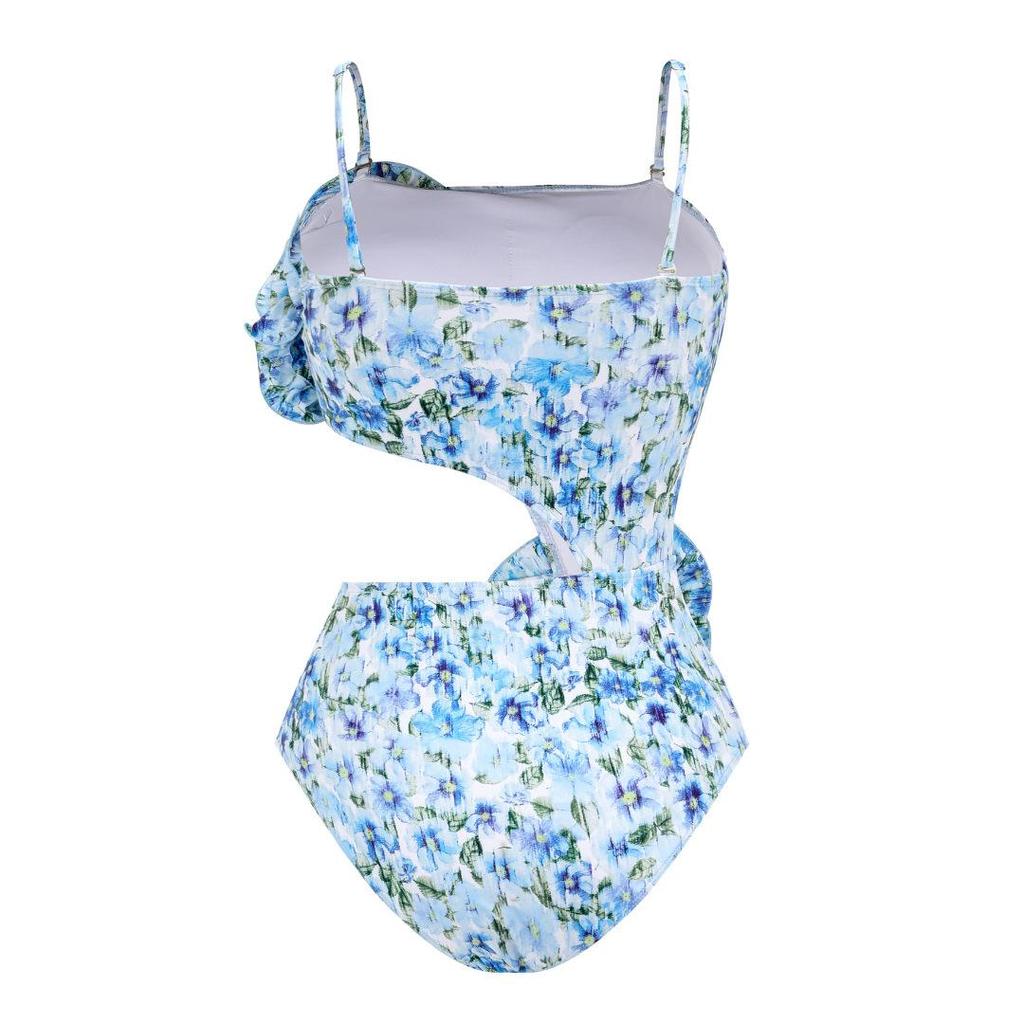 Women's Floral Halter Swimsuit with 3D Flower Details and Hollow Out Design