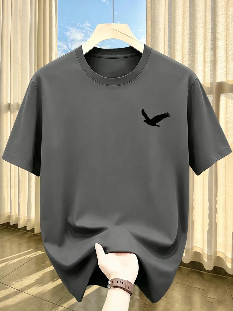 Unisexs Summer Quick Drying Material Eagle Pattern Print Fashionable Sports and Casual Loose Round Neck Short Sleeved Tshirt Top