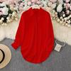 women's Plus Size Solid Color Point Collar Long Sleeve Curved Hem Loose Casual Shirt Blouse