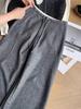 Women's High-Waisted Gray Wool Tweed Wide-Leg Drawstring Pants