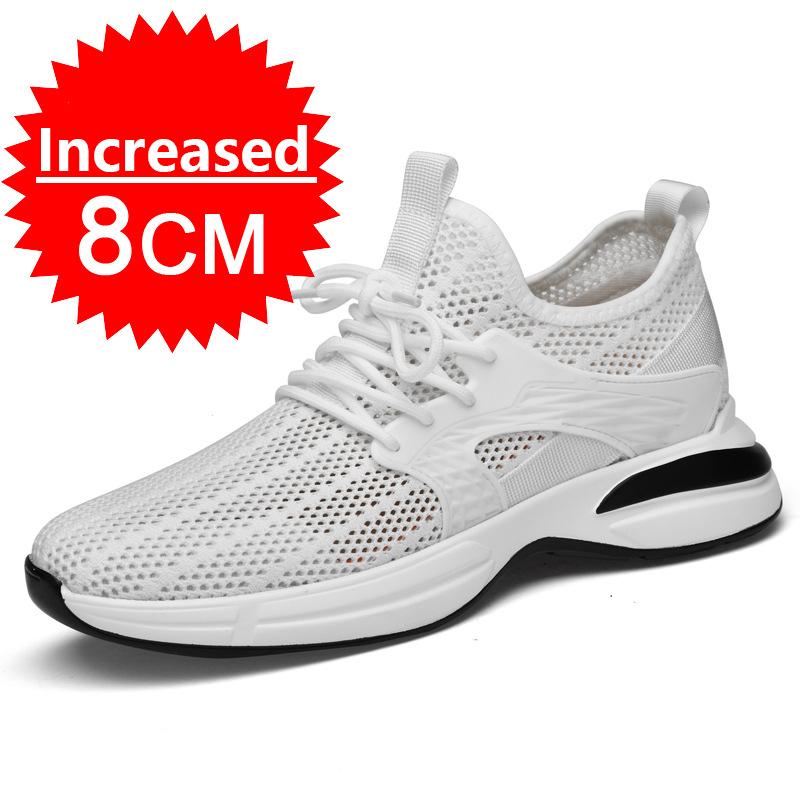 

Fashion New Invisible Heightening 8CM Men Running Shoes Low Heel Soft Bottom Casual Sports Shoes Breathable Mesh Inner Lining EVA Insole 44