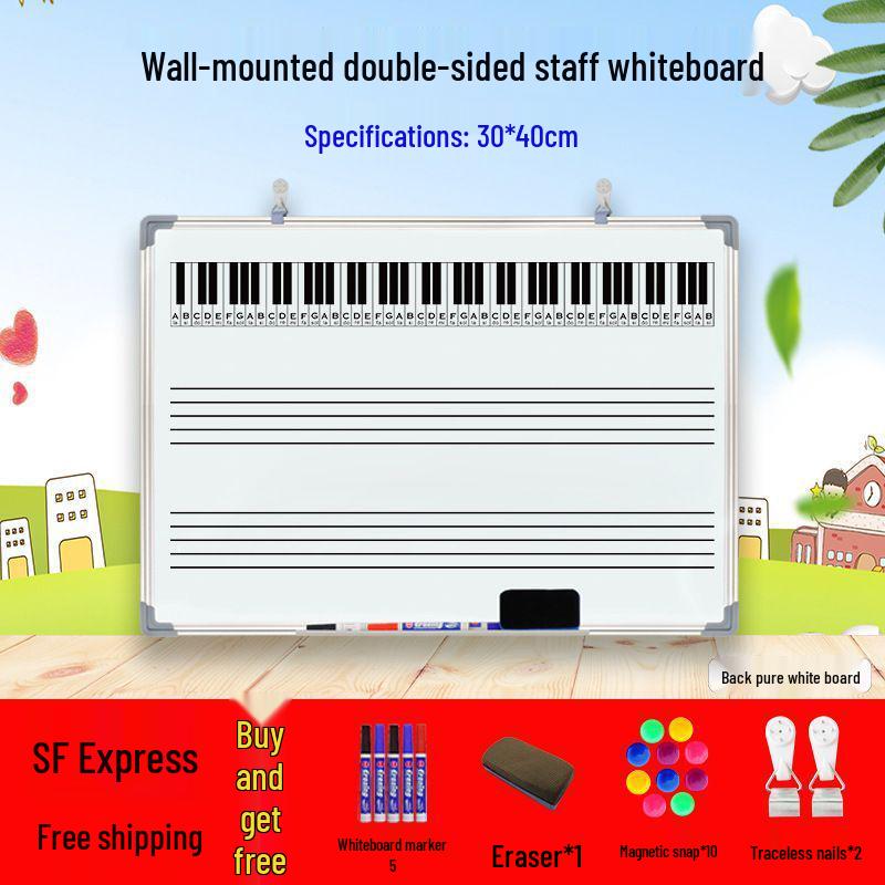 Dual-Sided Magnetic Music Staff Whiteboard - Wall-Mounted Teaching & Training Board