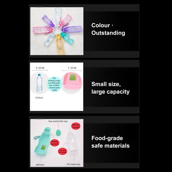 220ml Krmítko na vodu pro domácí mazlíčky Nepropustný přenosný design Odnímatelná šňůrka Láhev na vodu s dávkovačem sáčků na exkrementy Příslušenství pro domácí mazlíčky