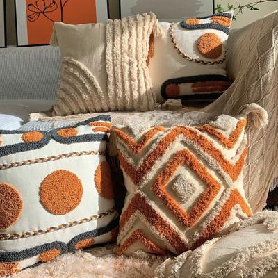Bohemian Vintage Nordic Pillowcase Embroidered Tufted Decorative Sofa Cushion Covers Luxury Sofa Fringe Pillow Covers 45X45