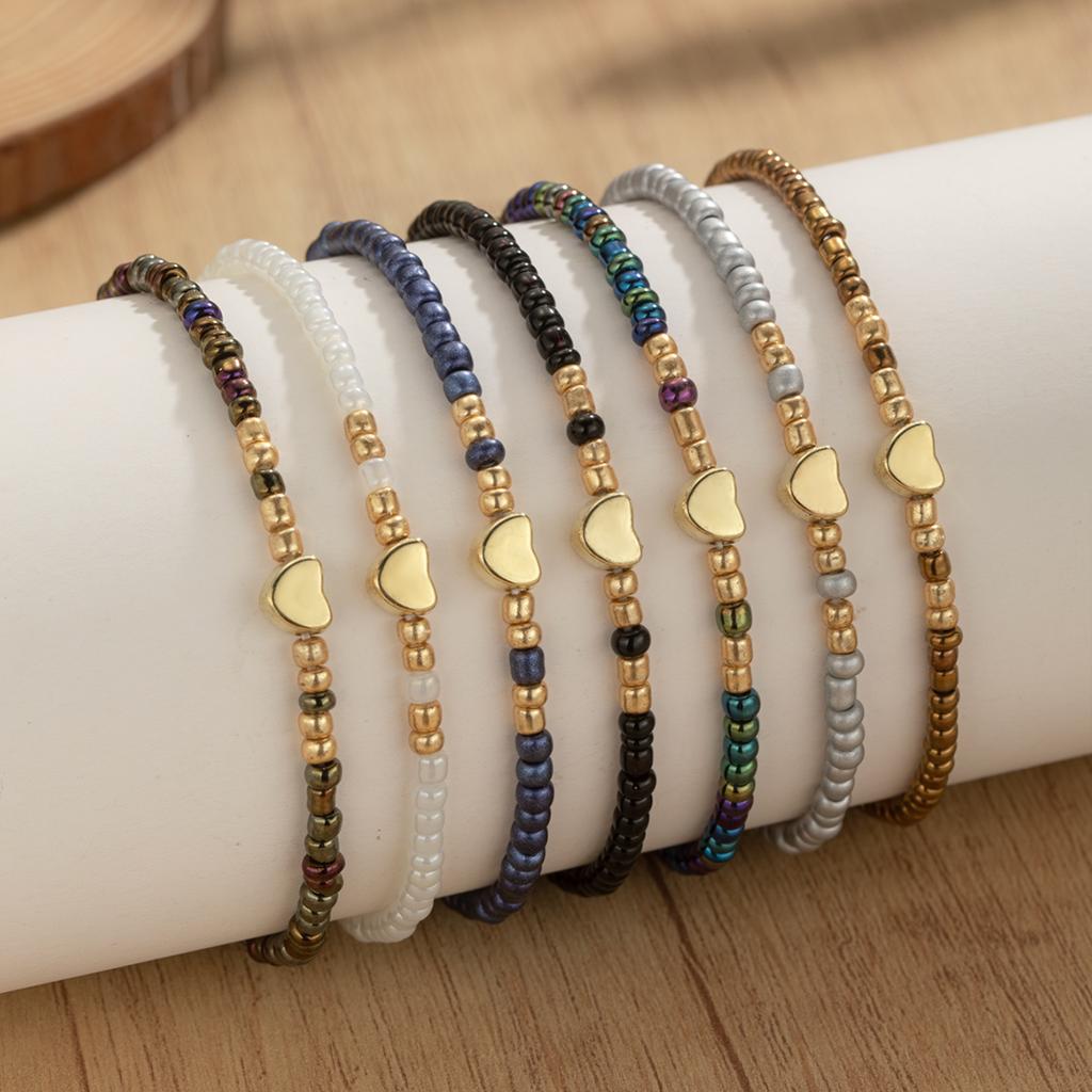 7-piece Set of Vintage Colored Rice Beads Mixed with Love Multi-layer Layered Women's Bracelet