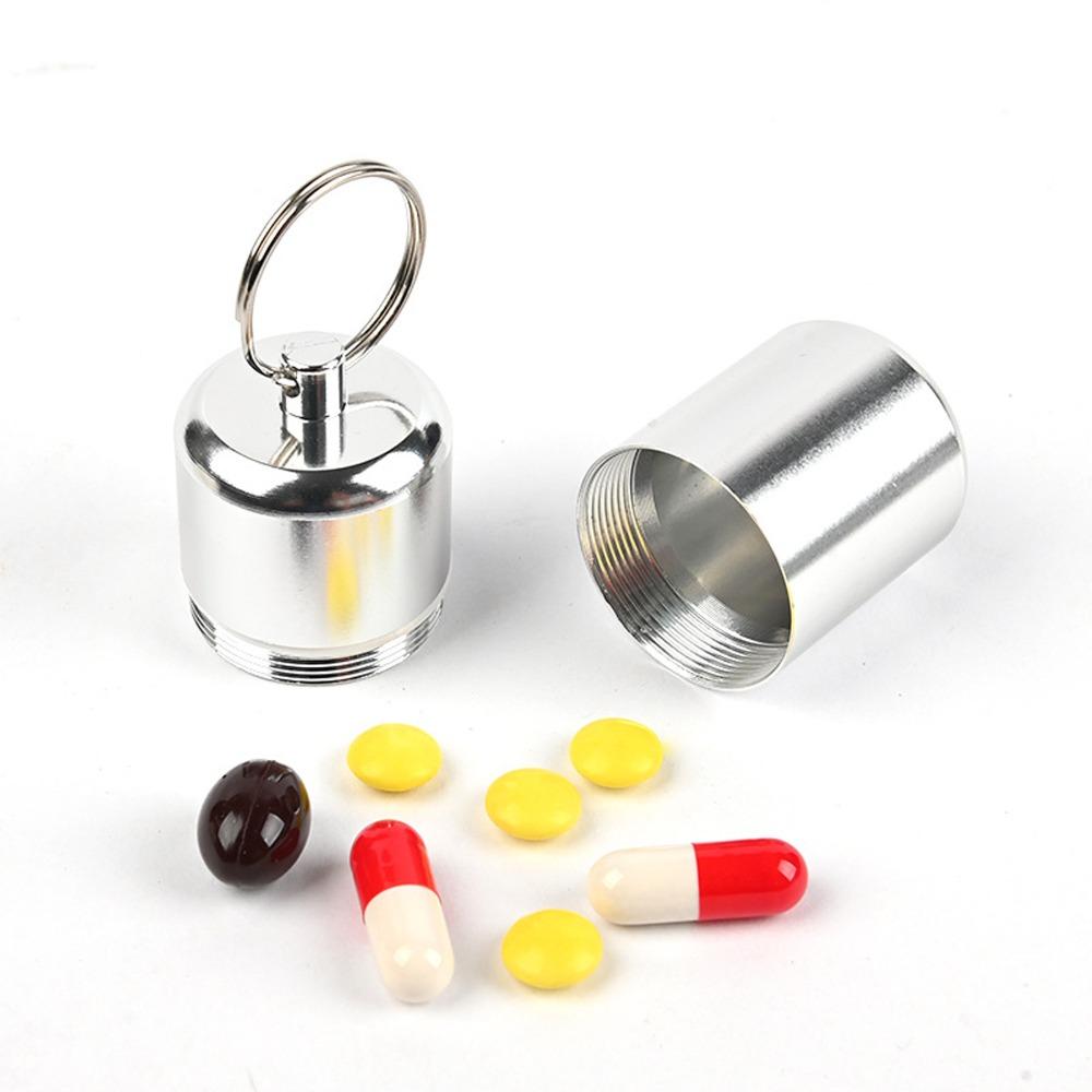2Pcs Aluminum Alloy Keychain Pill Holder Waterproof Mini Medicine Bottle  Outdoor Travel