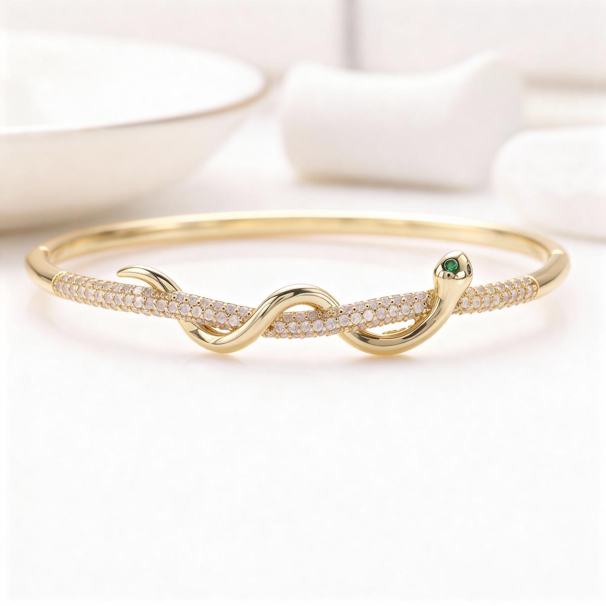 Stone Snake-shaped Bracelet, Simple and Full Design, Light Luxury and High-end, Versatile Commuting Jewelry 17CM
