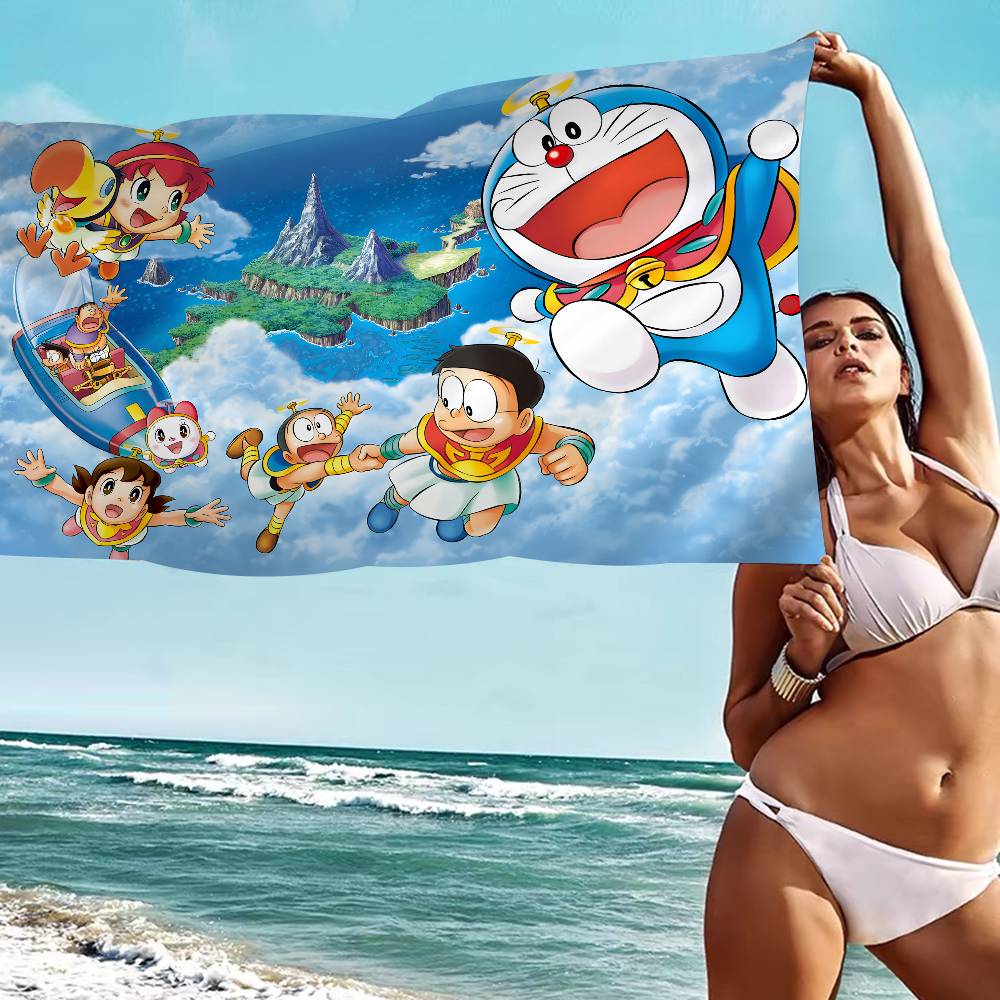 Cartoon D-Doraemon Microfiber Blanket Quick Drying Beach Towels Oversized Printing Super Absorbent Pool Towel Blanket