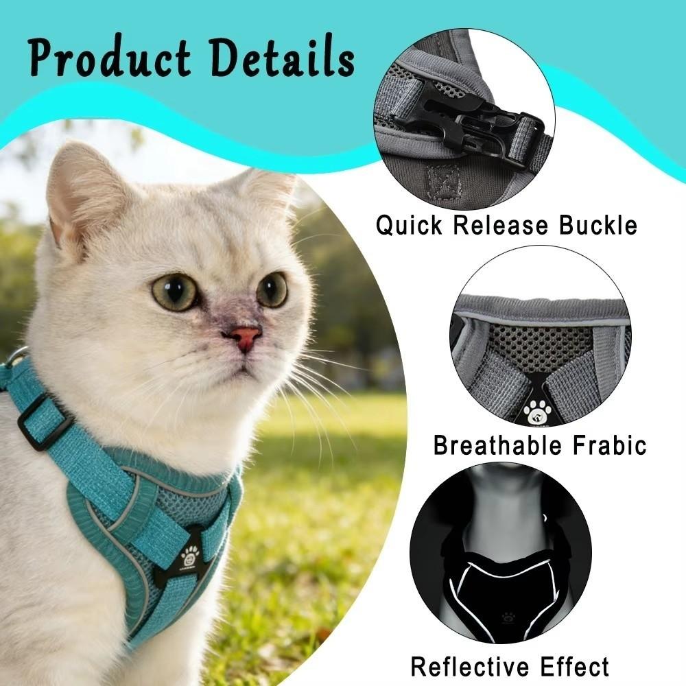 Fashion Reflective Cat Harness Leash Set Adjustable Breathable Mesh Dog Harness Pet Vest Harness Outdoor Walking Supplies