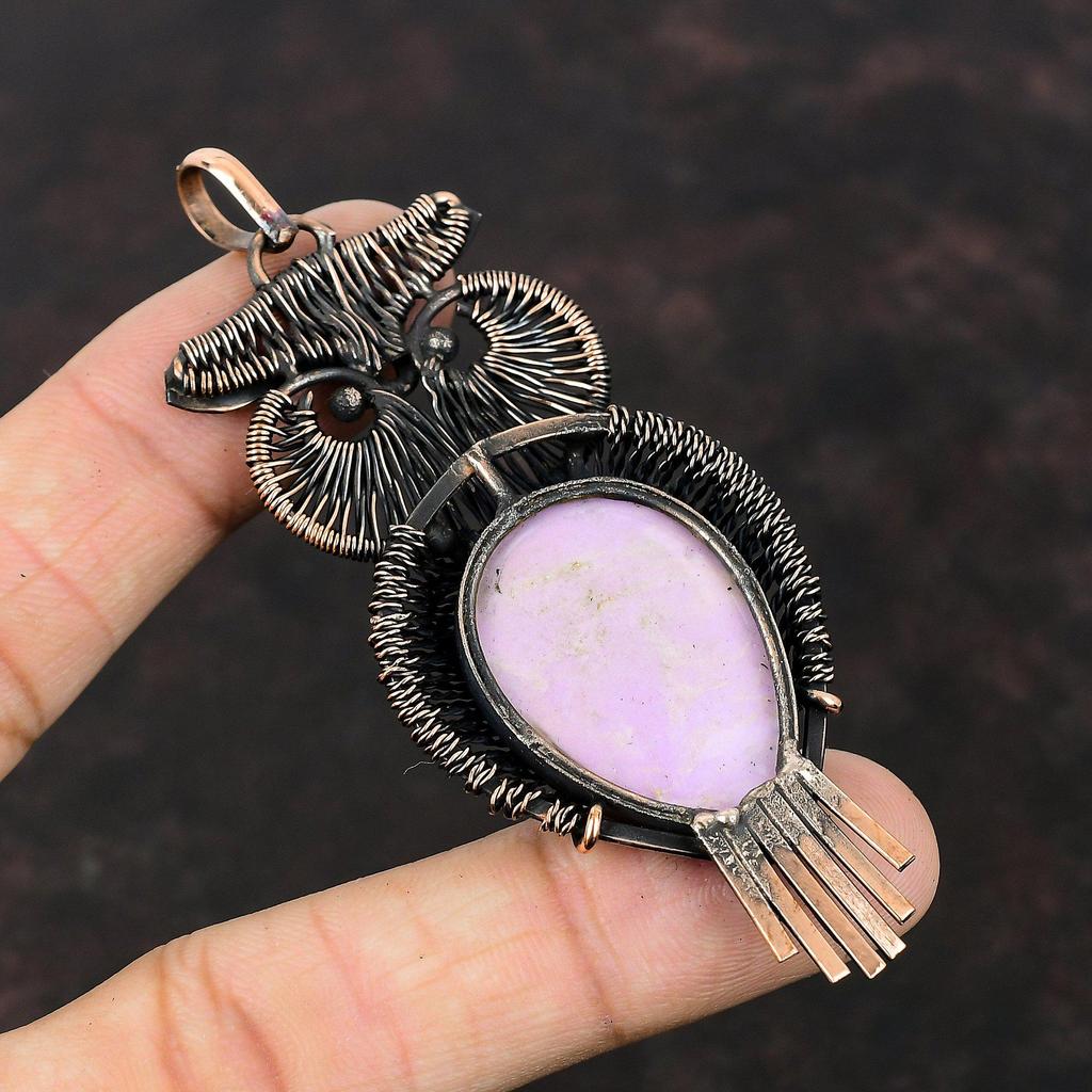 Phosphosiderit Anhänger Kupferdraht umwickelter Anhänger Handgefertigter Edelsteinanhänger Phosphosiderit Kupferschmuck Einzigartiger Eulenanhänger Geschenk für Ihn