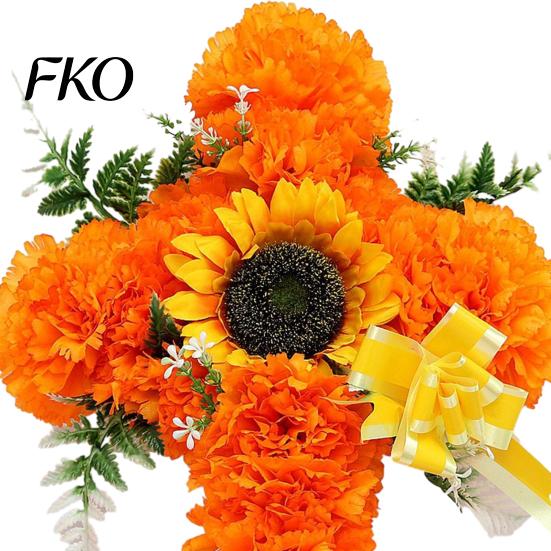 Floral Cross Decoration 2Pcs Dia De Los Muertos Artificial Flower, Marigold Wall Decor for Day Tabletop Flowers of The Dead Halloween Easter