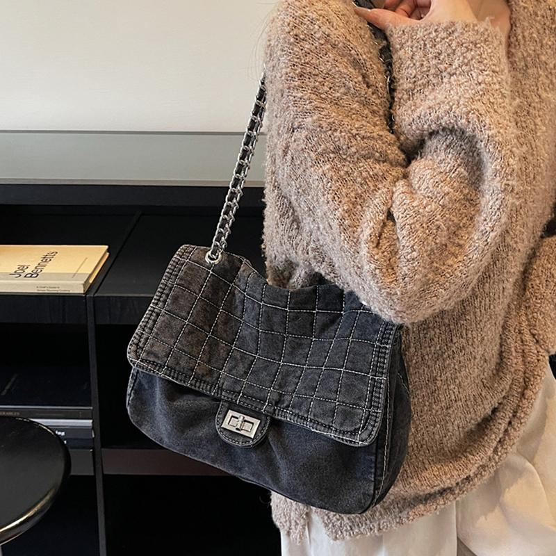 Vintage Denim Shoulder Bag Women's Large Capacity Chain Crossbody Bag