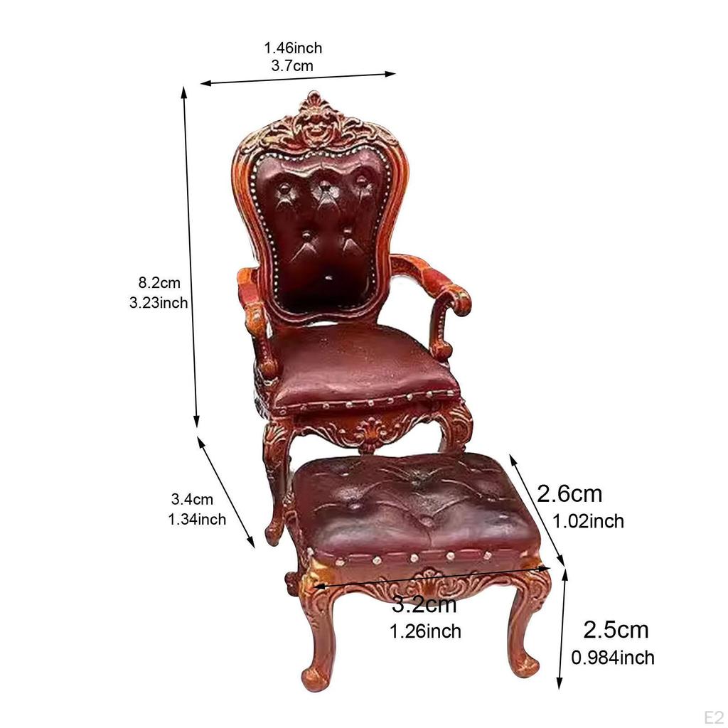 2 Pieces 1/12 Dollhouse Chair and Foot Stool, Simulation Accessories Toy, Doll