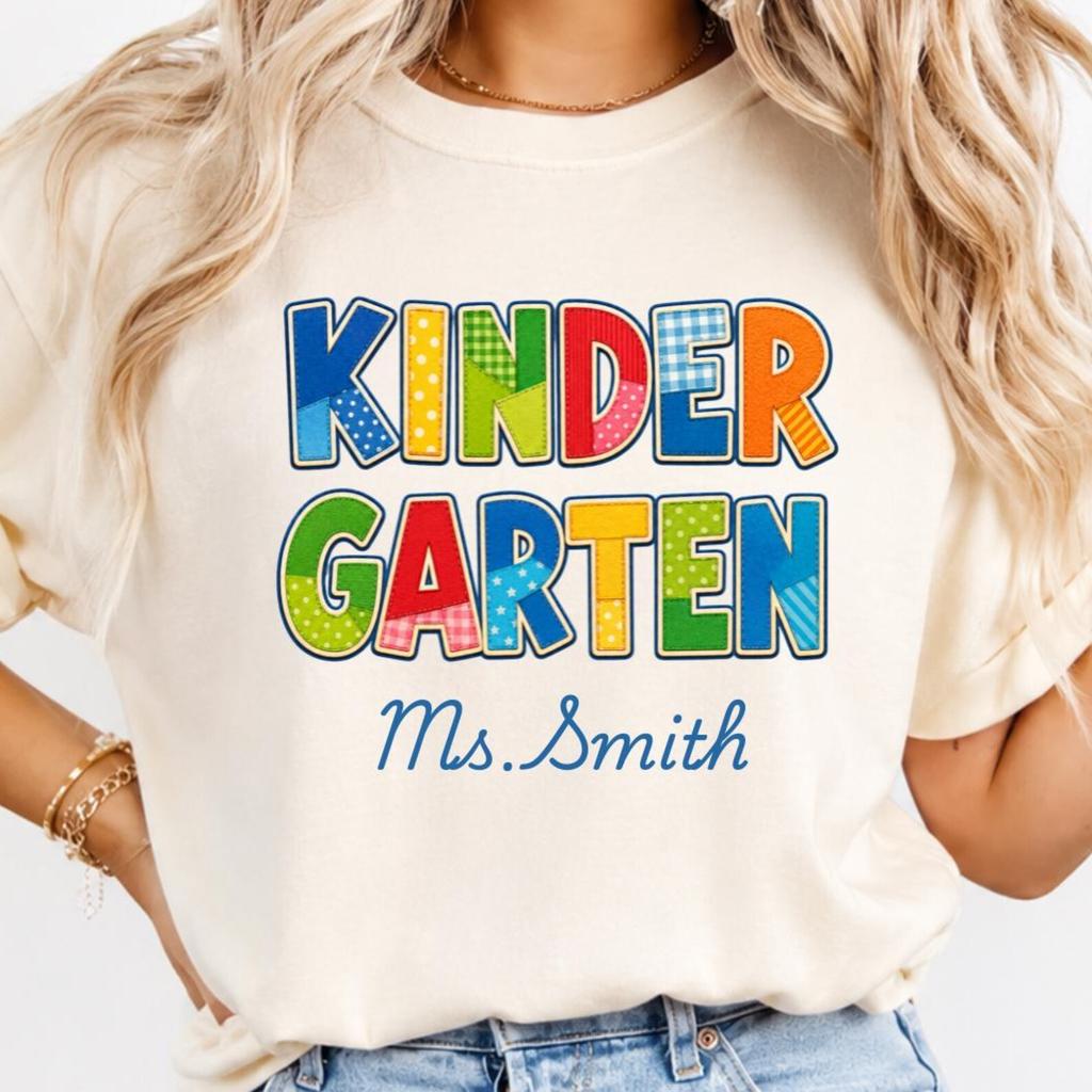 Personalized Kindergarten Teacher Shirt, Cute Custom Kindergarten Teacher Name T-Shirt, Colorful Kindergarten Teacher Shirt Gift