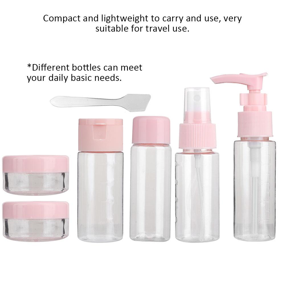 7pcs Set Portable Reusable Empty Makeup Spray Bottle Lotion Cream Container Kit (Pink)