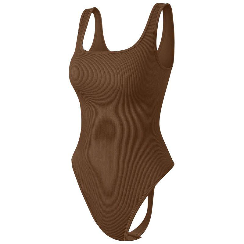 

Seamless Shoulder Strap Vest Yoga Jumpsuit Belly Shaping Thread Jumpsuit Sports Fitness Yoga Jumpsuit Women Shallow coffee L