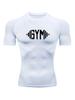 Men's White Compression T-Shirt with Black GYM Dumbbell Print Elastic Quick Drying Breathable Moisture Wicking Gym Workout & WeightliftingTraining Top