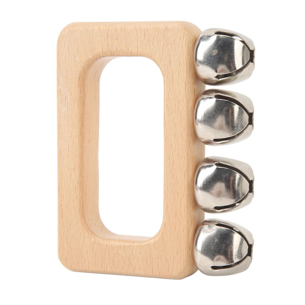 Dance Hand Bell Wooden Rectangle Handle Metal Jingle Bells Portable Percussion for Performance