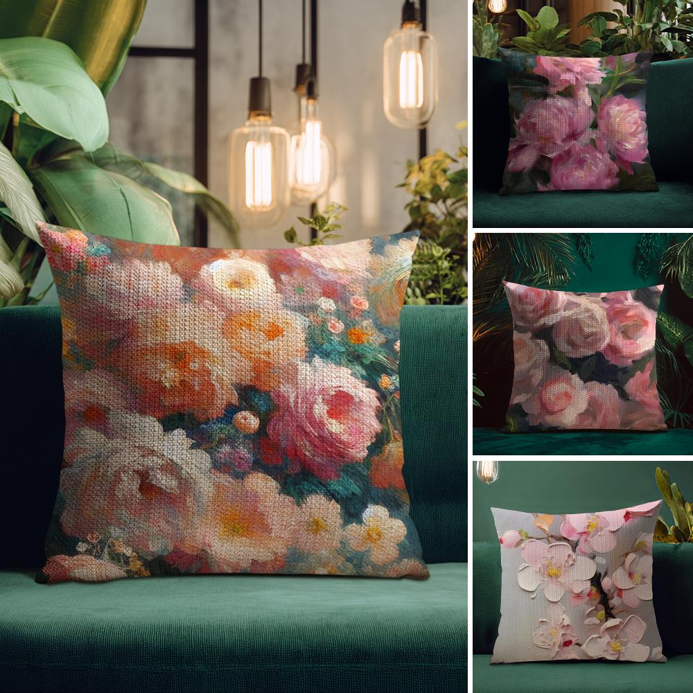 Oil Painting Luxury Cushion Cover Natural Linen Pillow Case DoubleSided Print Decorative Sofa Pillowcase Home Decor Gift
