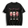 Valentine's Day Funny Duck Wine Glass Graphic Casual Tee Pure Cotton T-shirt