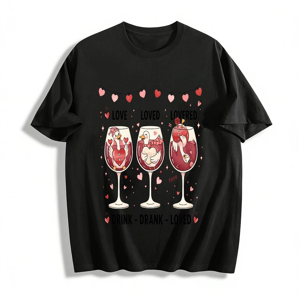Valentine s Day Funny Duck Wine Glass Graphic Casual Tee Pure cotton T-shirt XXS