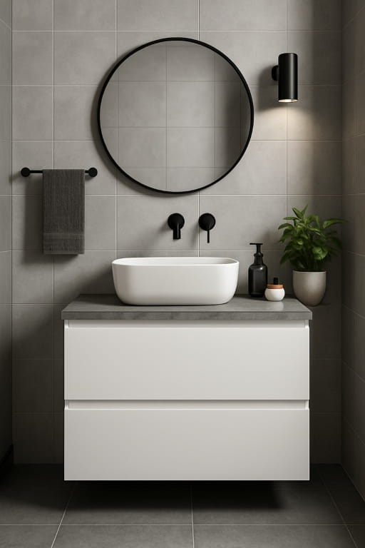 White 60x50 bathroom cabinet, hanging, with a countertop for a washbasin, Modus chest of drawers