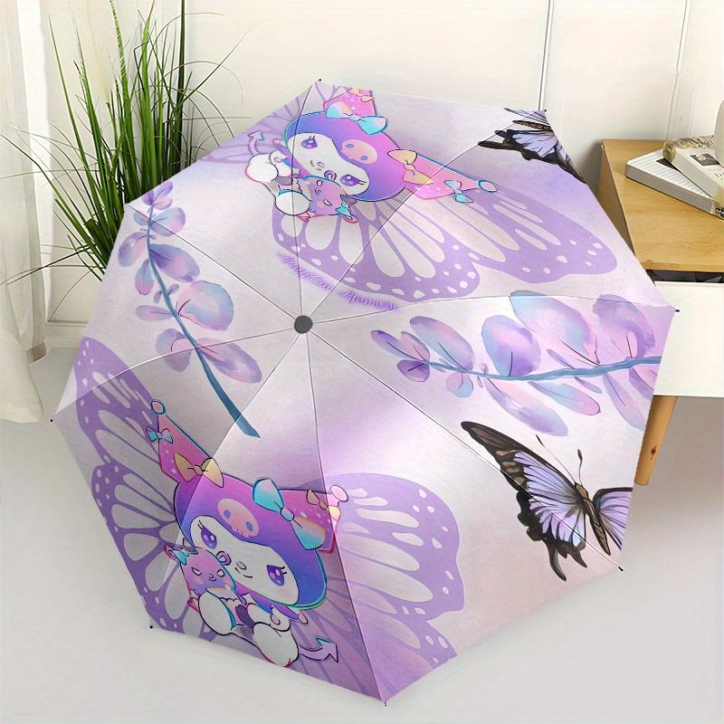 

Butterfly Kuromi Automatic Folding Umbrella-Simple 8-Rib Design, Bright Cartoon Pattern, Durable Iron Frame, Suitable For Travel, Outdoor, B