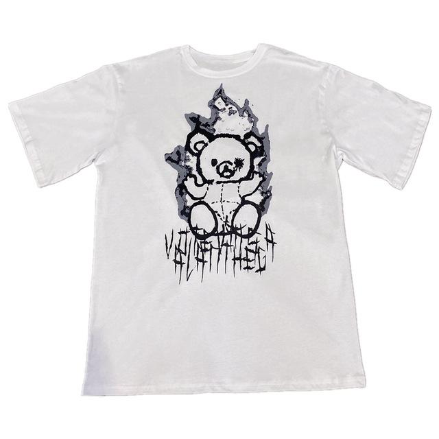 Cross-border summer new trendy brand pure cotton bear cartoon printed men's clothing Korean version loose short-sleeved T-shirt men's couple clothing