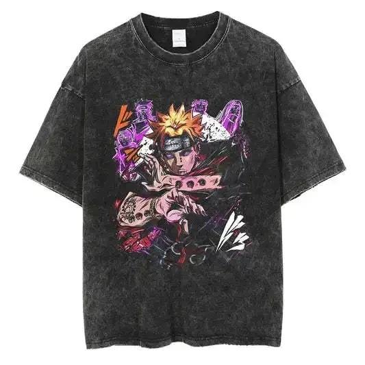 American Tops T-Shirt Ri Short Sleeve T-Shirt Batik Naruto Shirt Wear Man Washed Anime Vintage Style Short