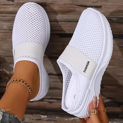 Women's White Slip-On Sneakers - Breathable Fabric, Elastic Sides, Lightweight PVC Sole, All-Season Comfort for Travel & Everyday Wear