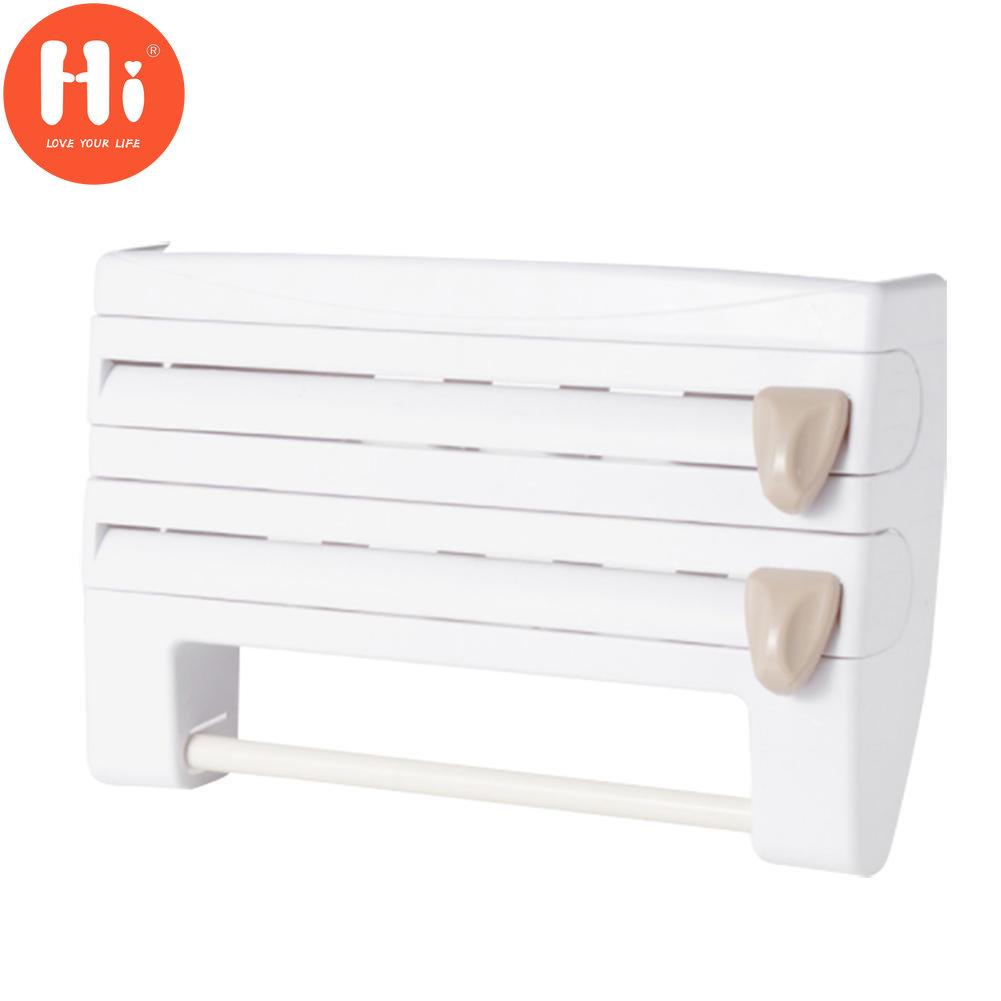 Держатель для кухонной пленки с резаком для рулонной бумаги Стеллаж для хранения бутылок соуса Организатор