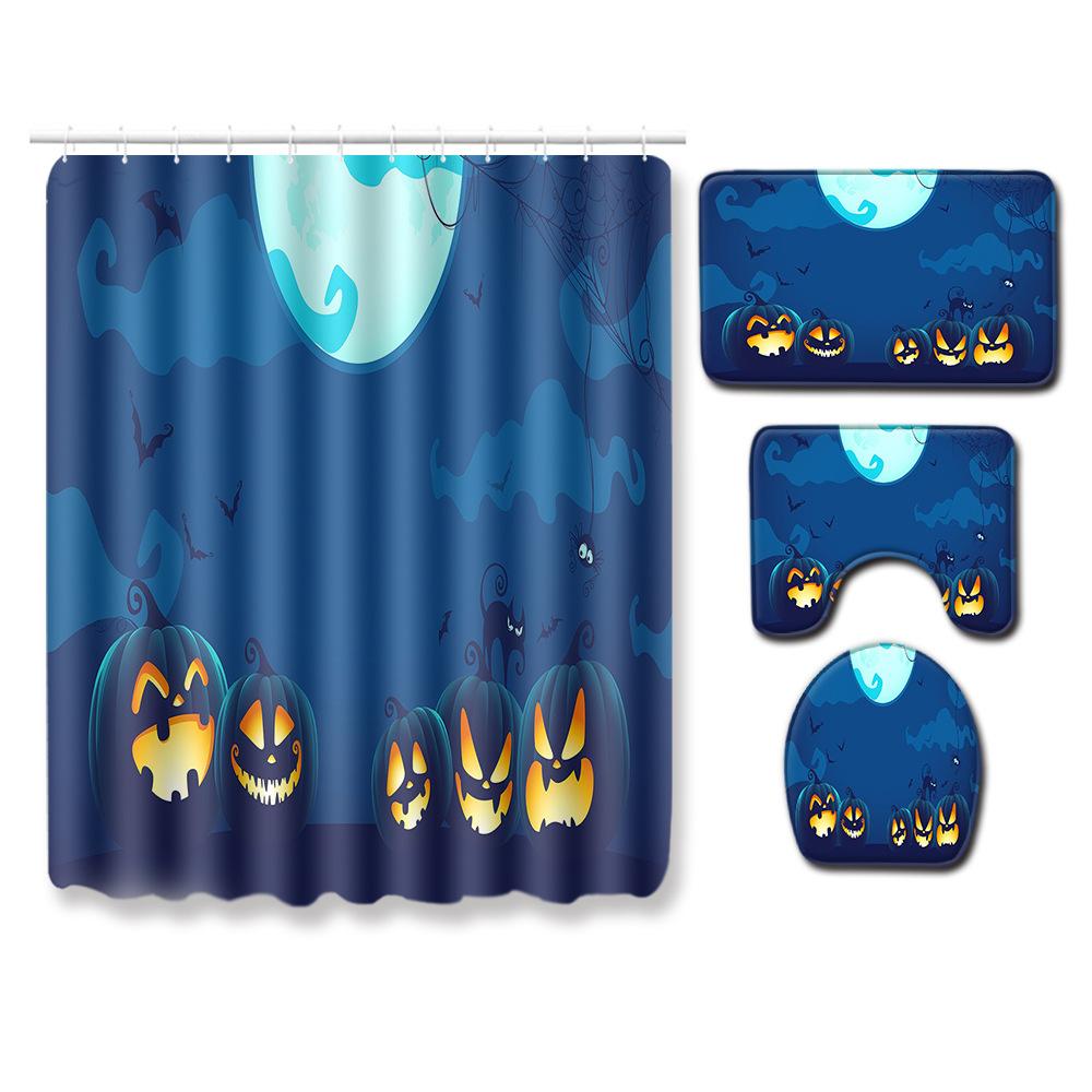 Halloween Shower Curtain Floor Mat Combination Four-Piece Set Bathroom Toilet Carpet Door Mat