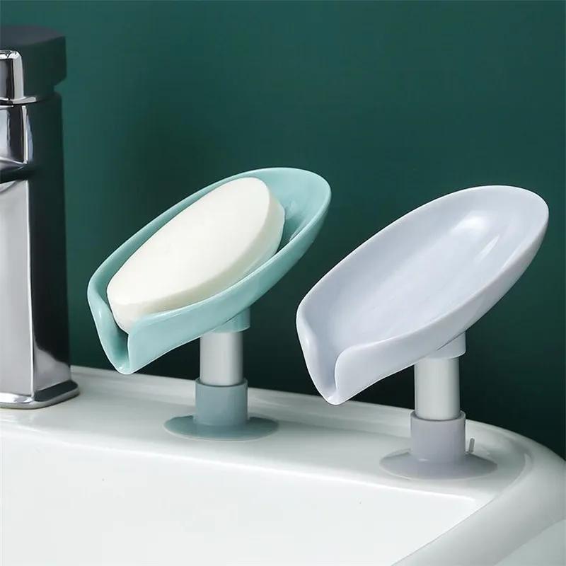 Leaf Shape Soap Box Drain Soap Holder Box Bathroom Shower Soap Holder Sponge Storage Tray Creative Sucker Water-free Storage Box