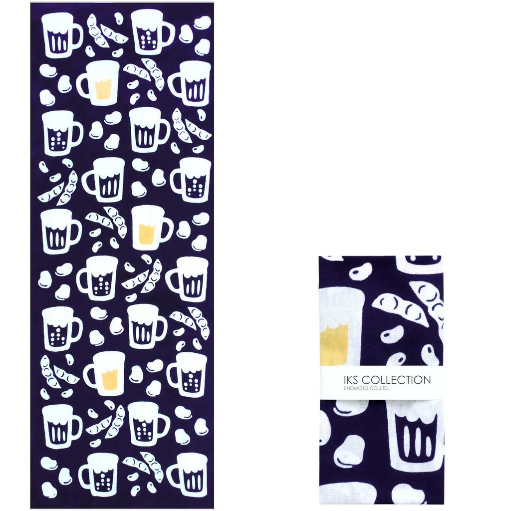 IKS Chusen Tenugui Hand Made in 34 x Beer x Prime Minister Fabric Towel, Japan, 88cm, 100% Cotton, Beans, (Uncut)