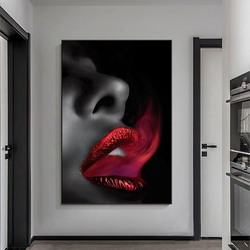 1pc Black Women and Red Lip Poster African Women Portrait Canvas Prints Wall Art Pictures For Living Room Artwork Pictures