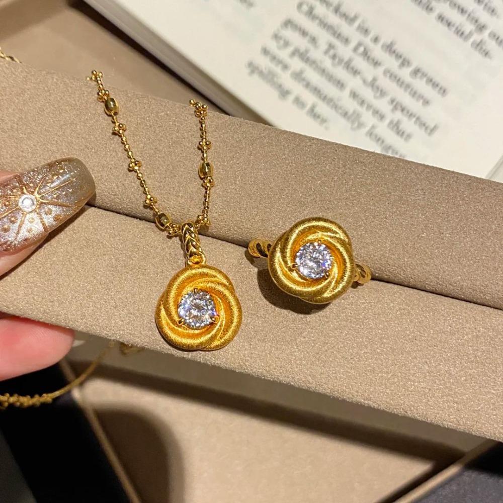 French Romantic Eternal Love Mobius Rose Pendant Necklace Gold Plated Diamond Ring Women Jewelry Set