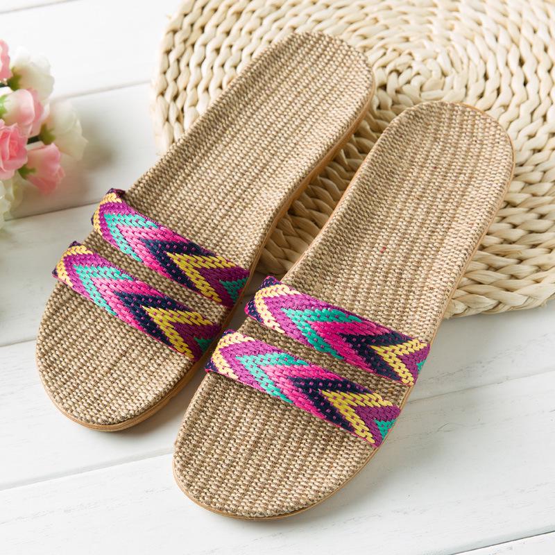 New linen slippers women's summer indoor wooden floor couple home non-slip thick bottom home cool slippers men