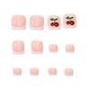 French Edge Rhinestone Red Cherry Fake Toe Nails 24 Pieces Per Box