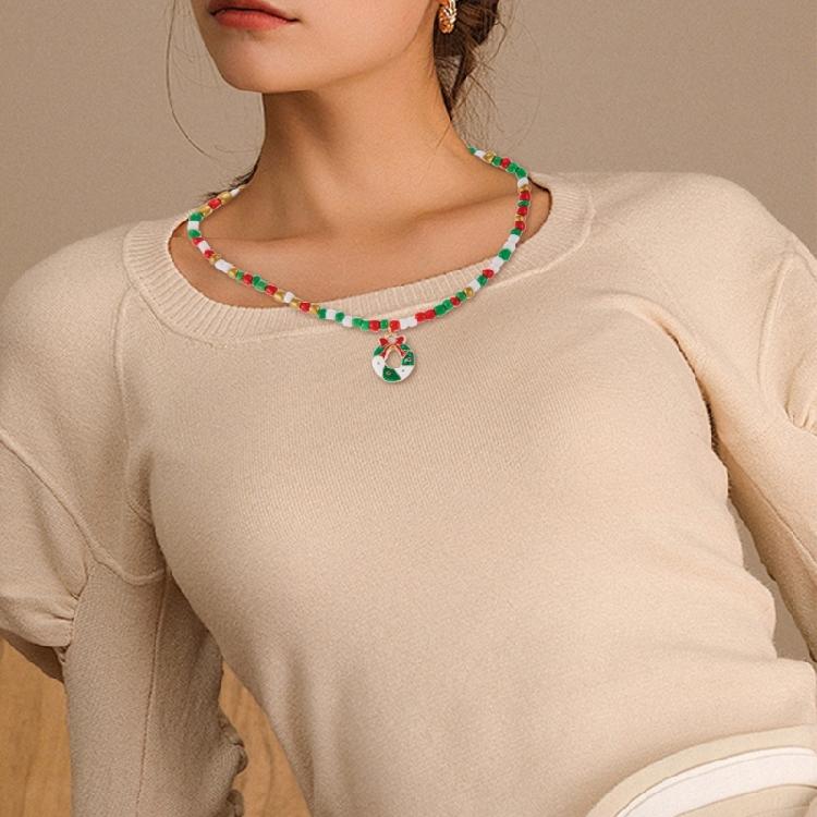 Christmas Themed Bead Necklace Featuring Santa Pendant Festive Color Jewelry For Holiday Gatherings And Outfit Styling