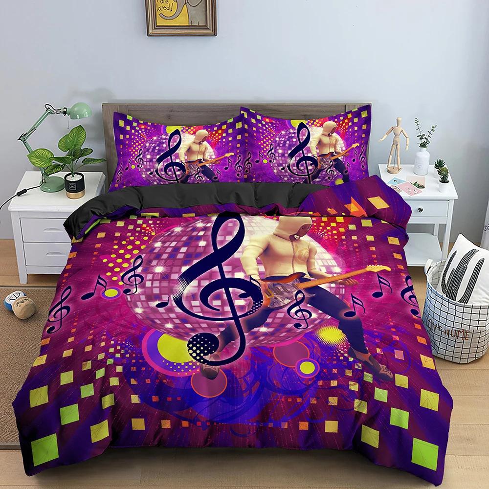 3D Digital Printing Music Theme Duvet Cover Set Piano Note Pattern Quilt Cover Pillowcase Music Lover Bedroom Decorative Bedding 3pcs
